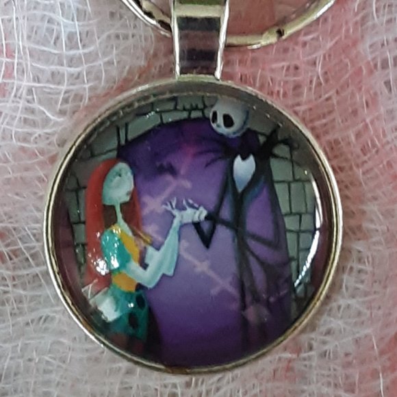 Jack Skellington & Sally Cabochon Key Ring With Necklace Chain Tim Burton - Picture 5 of 8